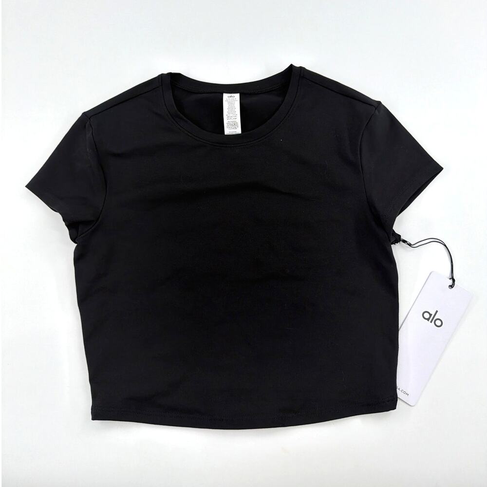 Alo Yoga Black Alosoft Crop Finesse Short Sleeve Tee Size S - Picture 3 of 8